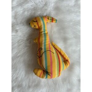 VTG Antique 60s 70s Striped Kangaroo Plush Toy Stuffed Animal Yellow Multi Color
